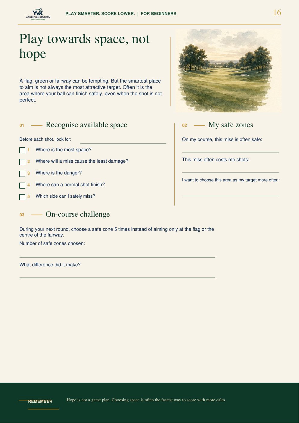 Worksheet Play to space not to hope, choosing safe zones on the course